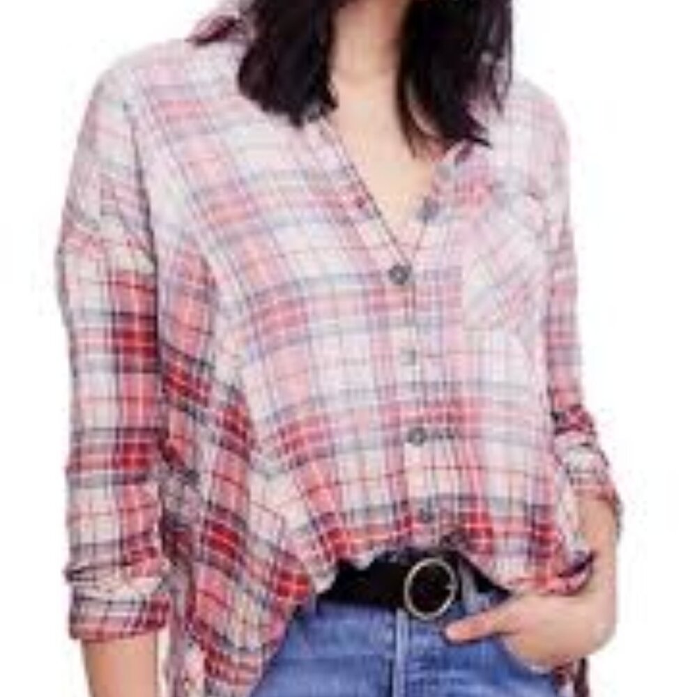 Free People Plaid Button Down Shirt